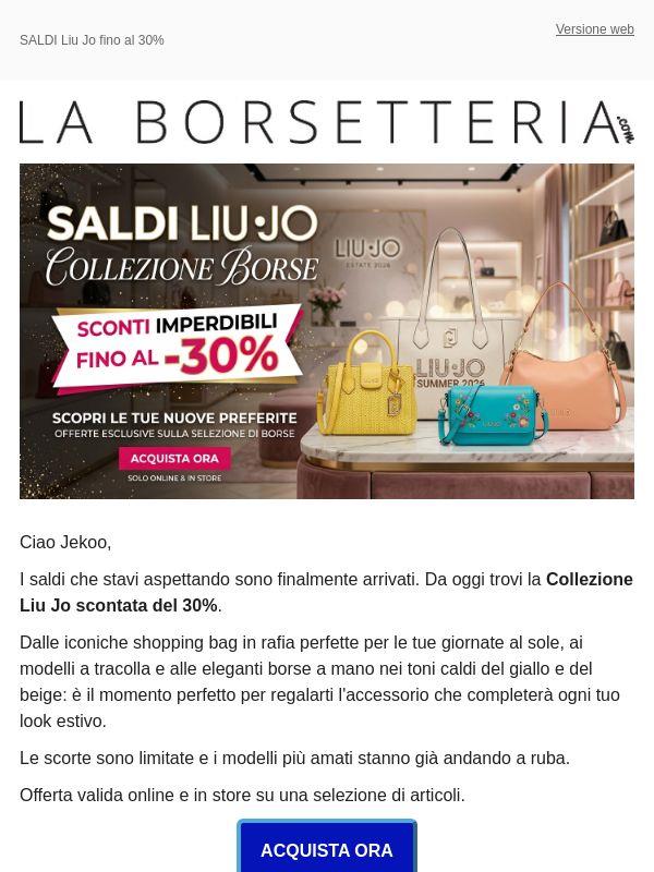 🌟 Saldi Estate 2026: le borse Liu Jo che stavi aspettando sono al -30%!