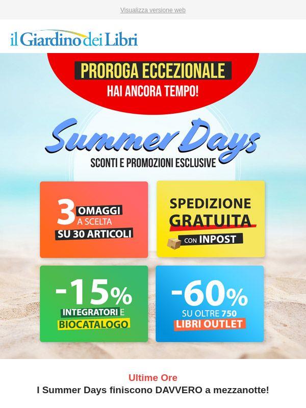 ⚡  ULTIMO GIORNO Summer Days: 3 omaggi + tanti sconti