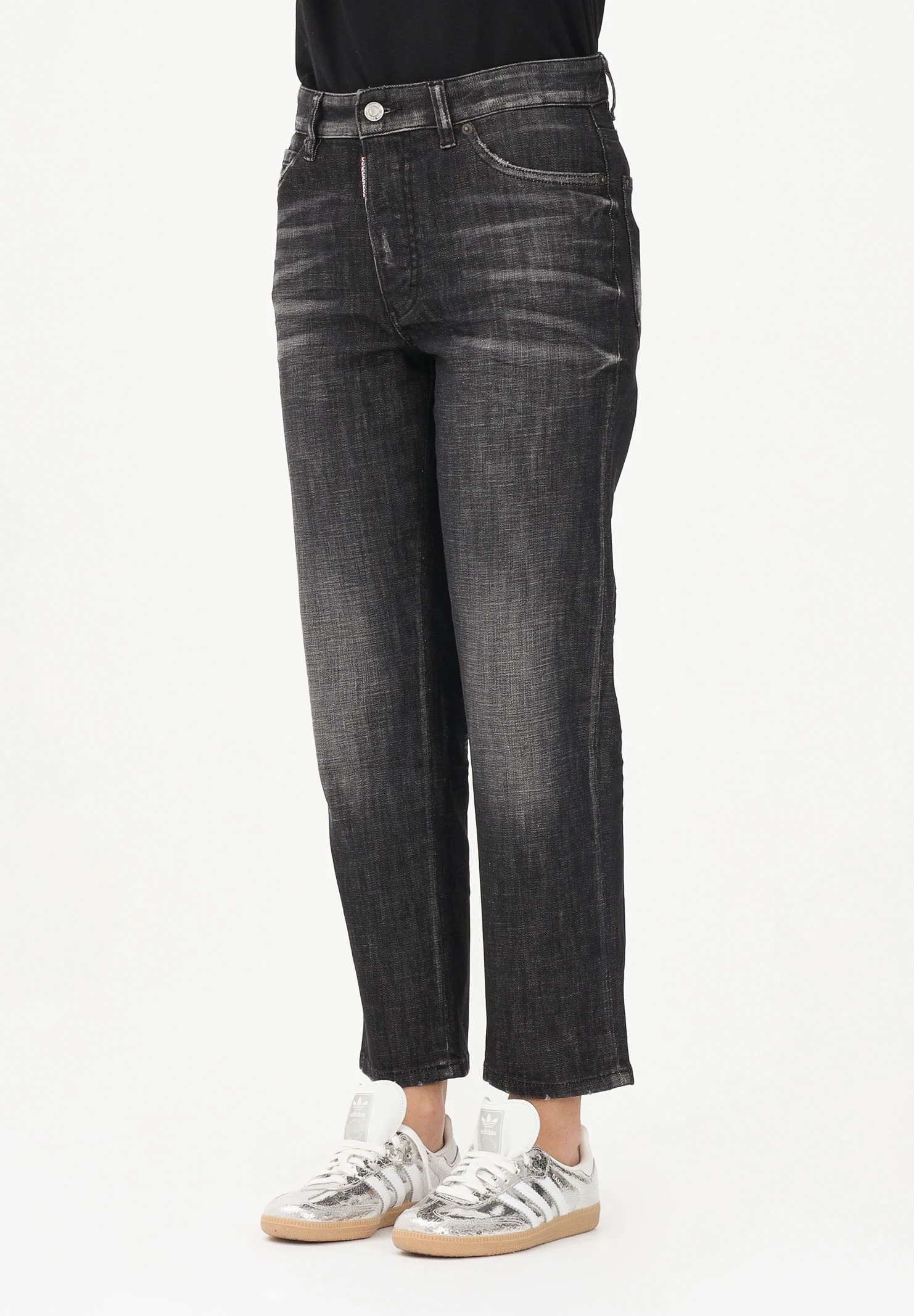 Image of DSQUARED2 Jeans dritti Boss 10 in denim nero per donna, bambino e bambina