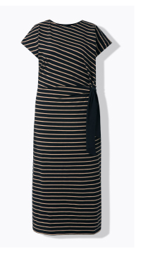 Abito lungo a righe, slim-fit, scollo tondo, maniche ad aletta