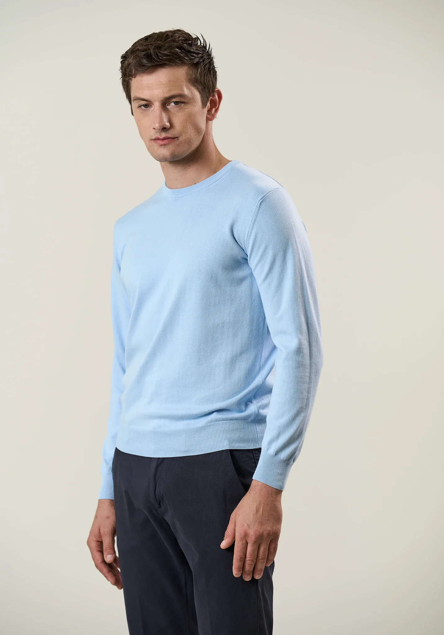 Image of Maglia girocollo cotone azzurro
