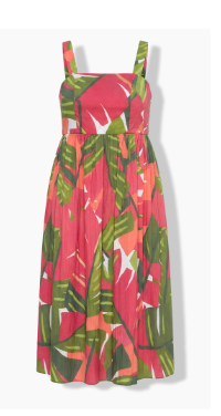 Abito lungo, stampa Palme, retro a punto smock, senza maniche