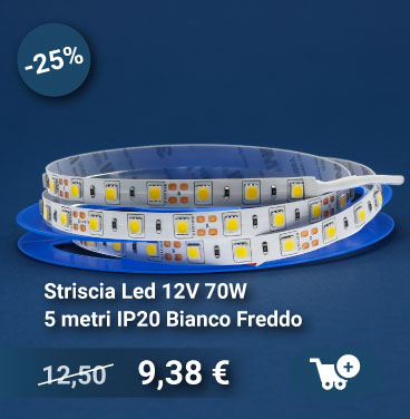 5 metre 12V 70W LED strip light (IP20) in cool white, SMD LED reel — flexible tape lighting for indoor use