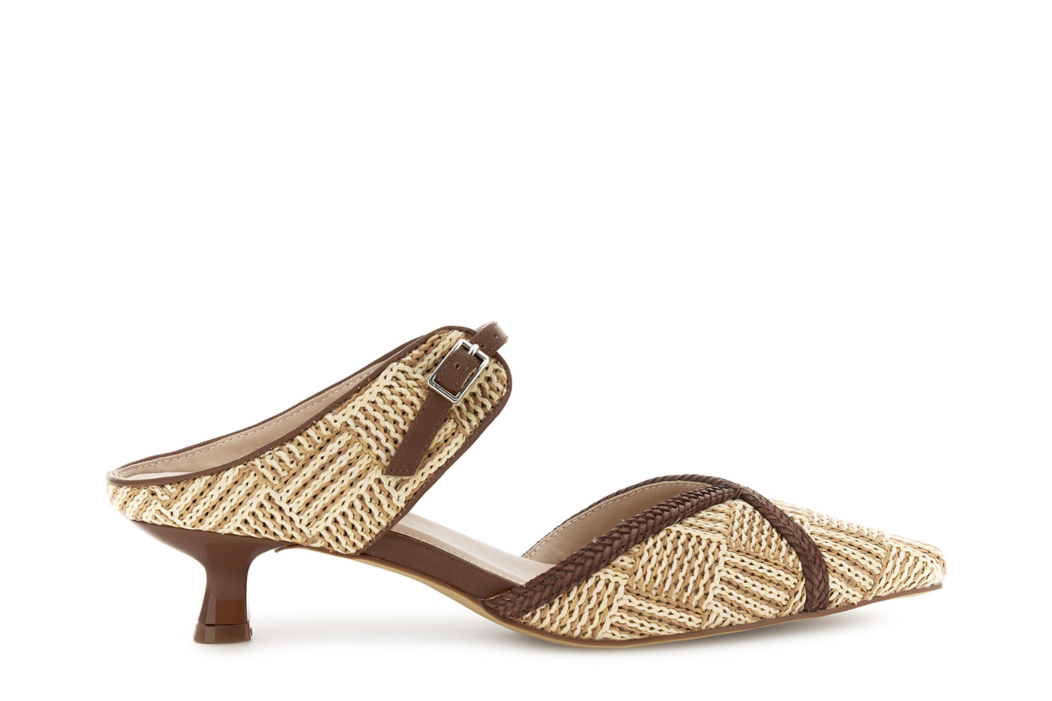 Image of sabot tomaia effetto raffia e treccia beige/cuoio