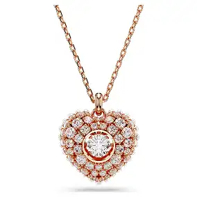 Pendente Idyllia, Crystal Pearl, Cuore, Bianco, Placcato color oro rosa