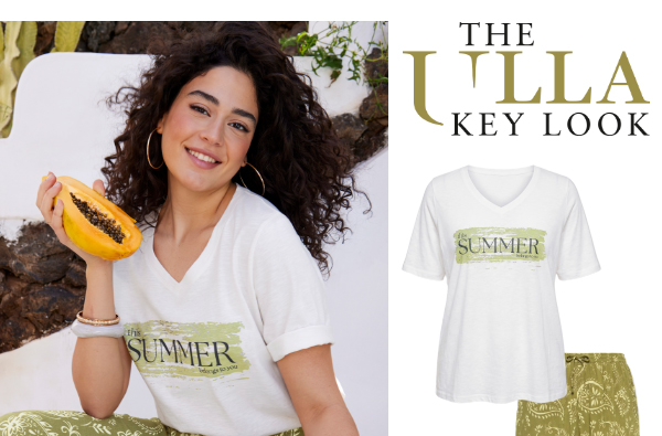 T-shirt, stampa con scritta, classic-fit, scollo a V, mezze maniche