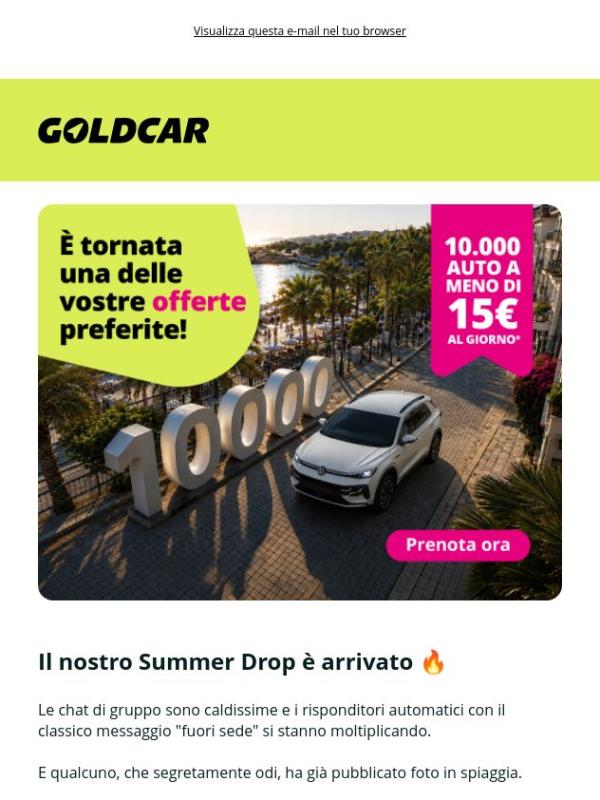 10.000 auto a meno di 15€ al giorno ☀️