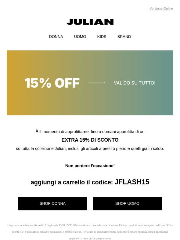 EXTRA 15% | Ultima chiamata, termina domani