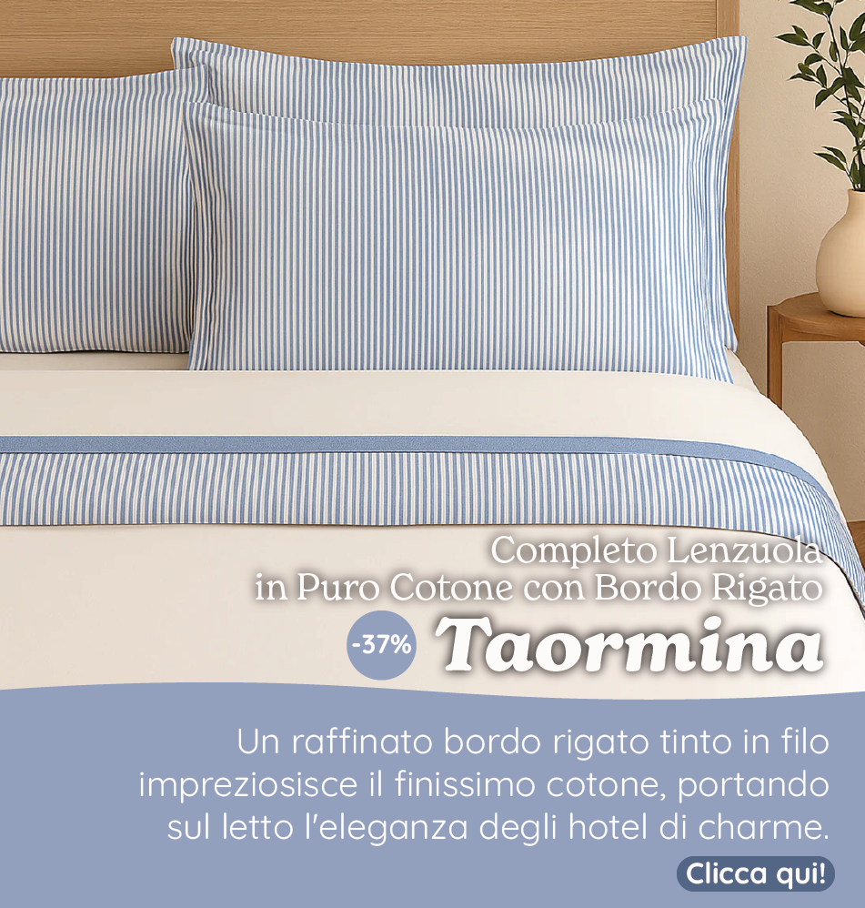 Completo Lenzuola in Puro Cotone con Bordo Rigato Tinto in Filo - Taormina