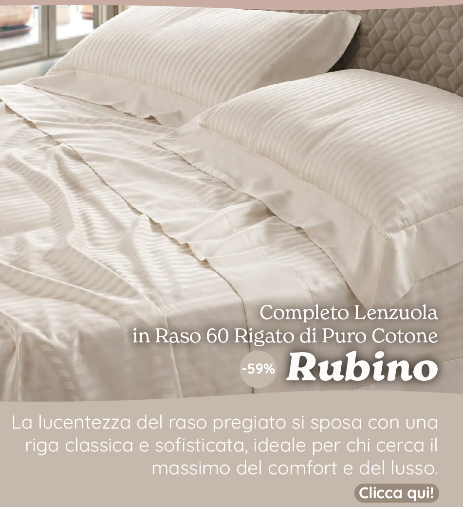 Completo Lenzuola in Raso 60 Rigato di Puro Cotone - Rubino