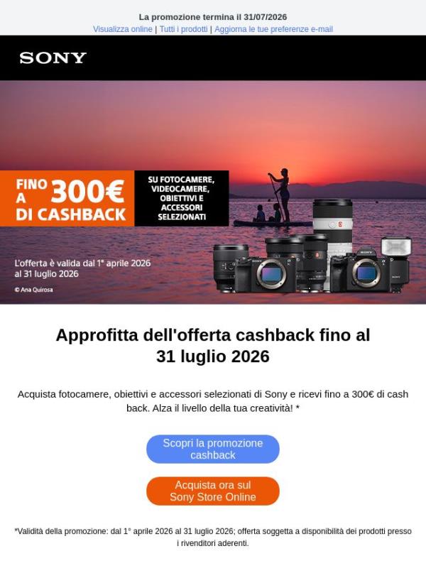 📷Ultima occasione! Fino a 300€ di cashback su prodotti selezionati di Sony!