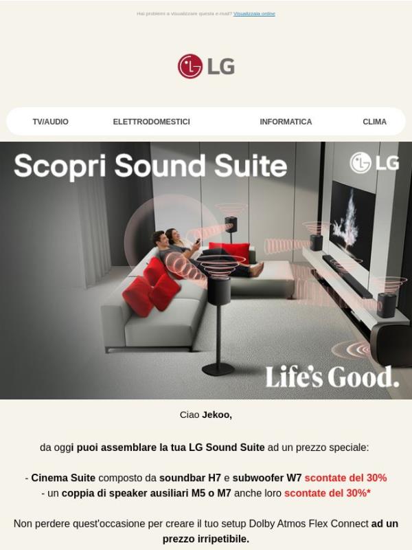 Crea il tuo impianto LG Sound Suite, per te uno scotno del 30%