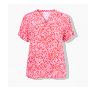 Blusa dal taglio svasato con fiori, scollo a tunica e mezze maniche