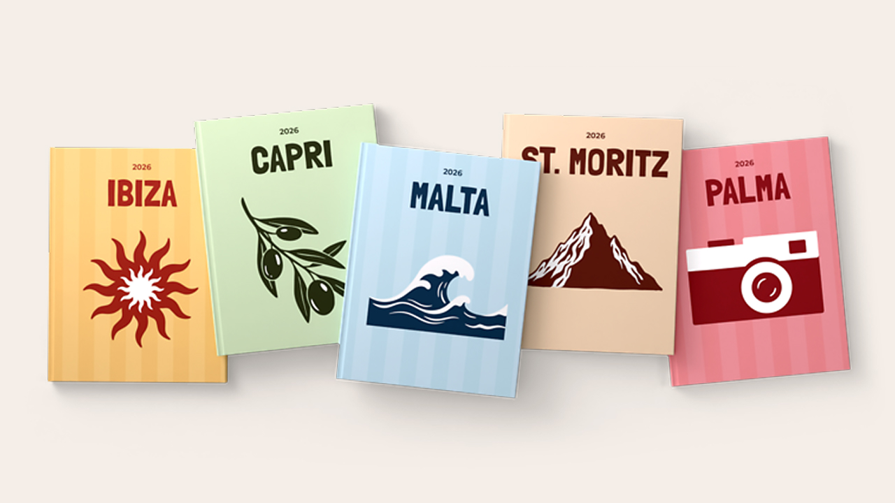 Mix di Fotolibri Pixum verticali con design della collezione viaggi