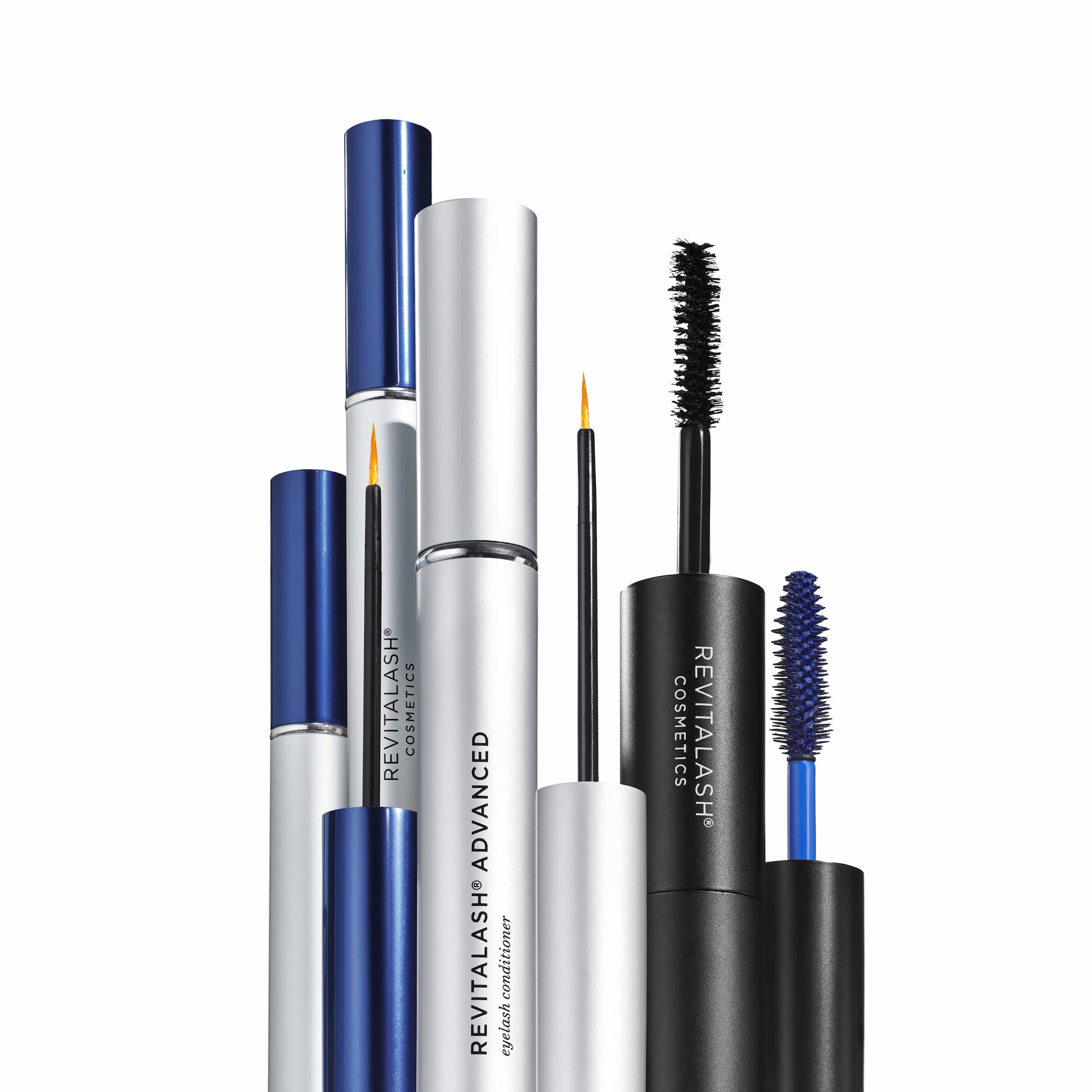 an image of a group of mascaras and mascara brushes