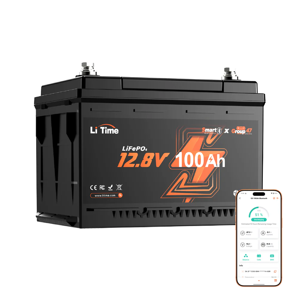 Image of Batteria LiFePO4 12V 100Ah H168 con Bluetooth – ultrasottile per vano sotto-sedile del camper