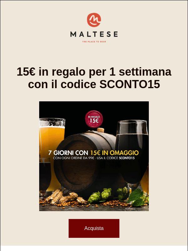 Per 7 giorni Il codice sconto di 15€ che tutti aspettavano è tornato 🎉