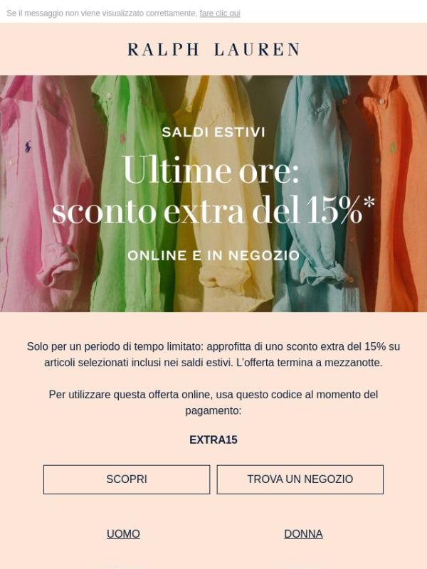 Lo sconto extra del 15% termina a mezzanotte