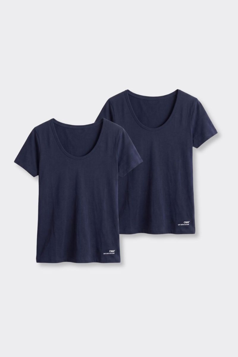 T-Shirt Scollo Profondo Blu - Set da 2