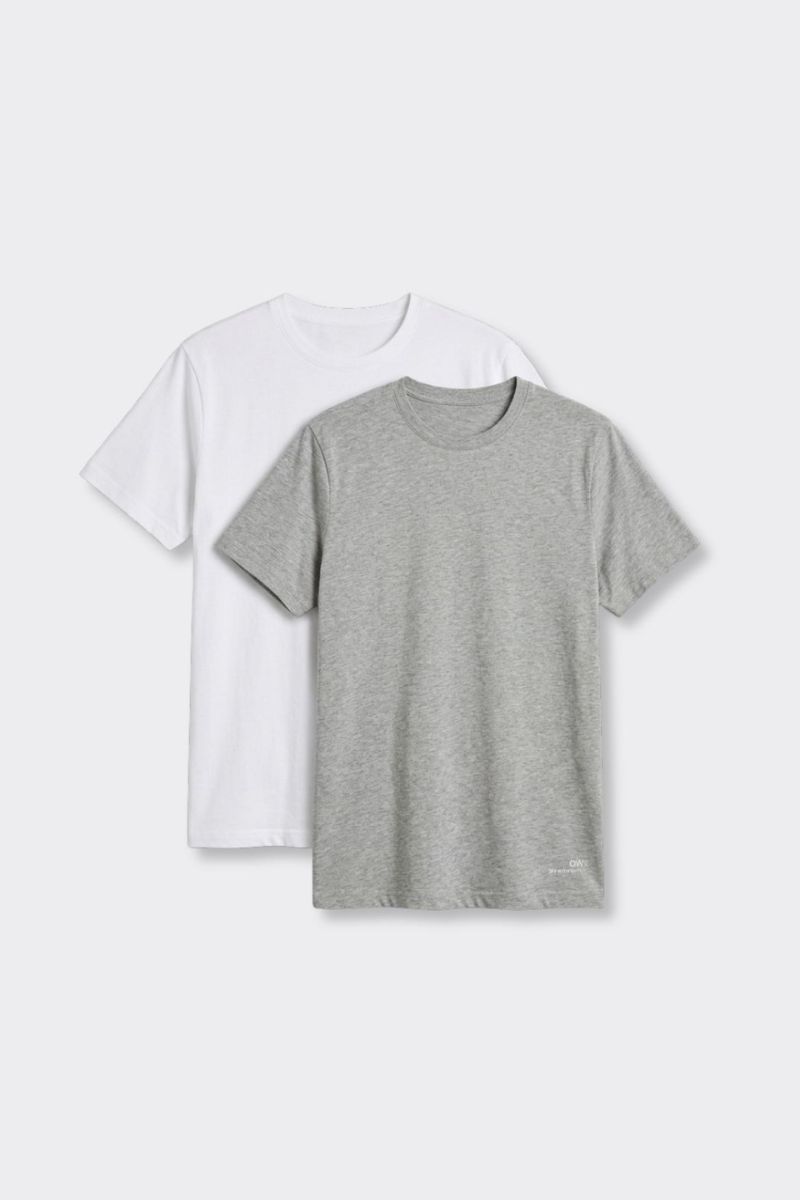 T-Shirt Girocollo Elasticizzata Bianco e Grigio Chiaro Melange - Set da 2