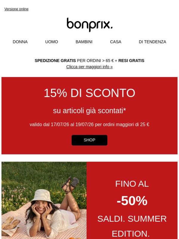 Risparmia il 15% extra su tutto nei SALDI!