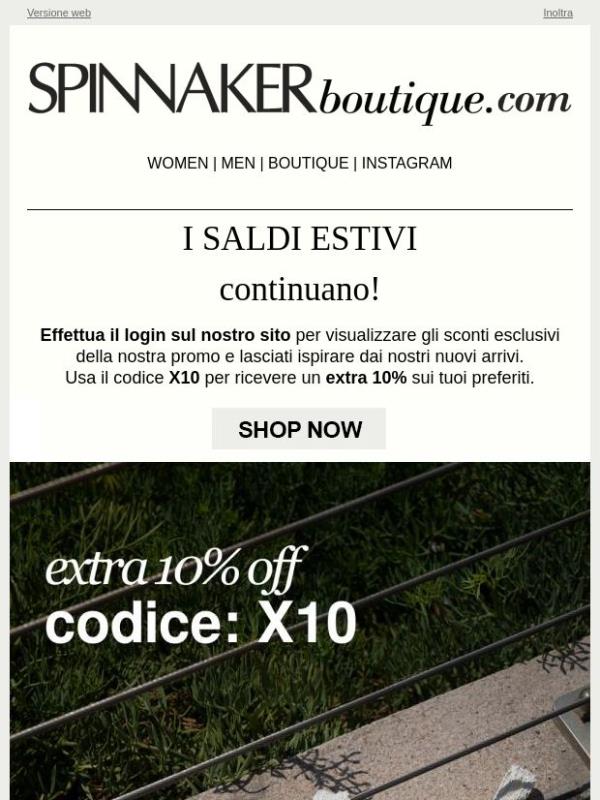 Extra Saldi: Ora, extra 10% Off su selezione PE26