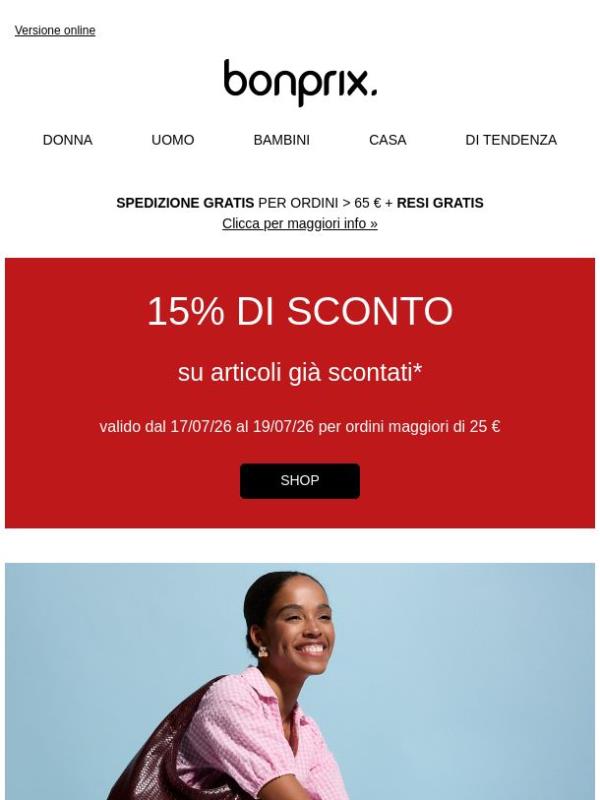 Ultimo giorno: -15% extra nei SALDI