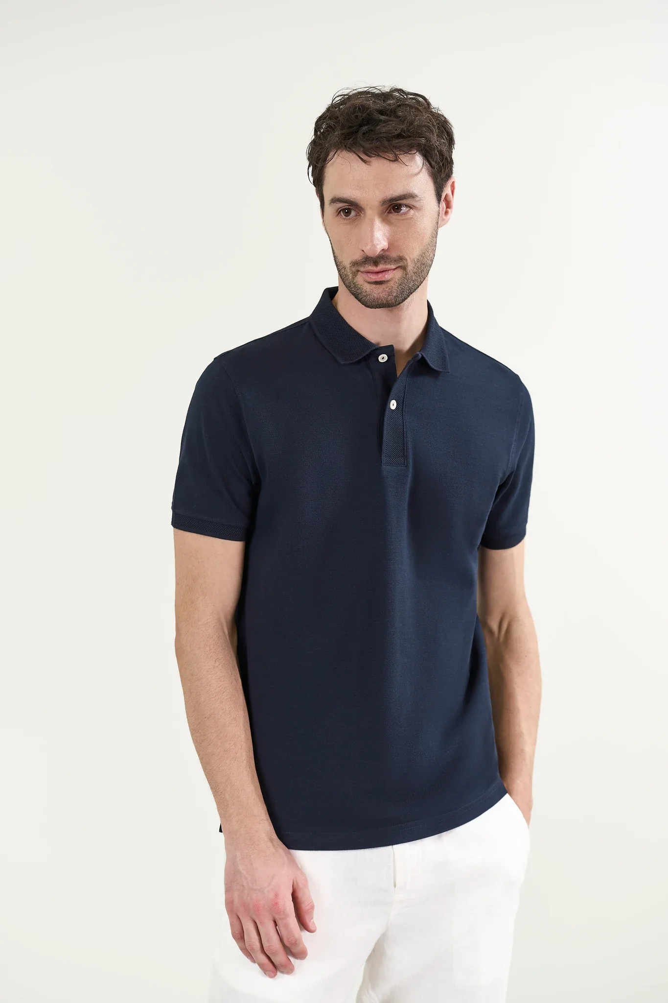 Image of Polo blu piquet cotone slub