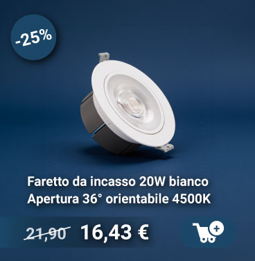 White 20W adjustable recessed LED downlight, 36° beam angle, 4500K neutral white, with discount badge