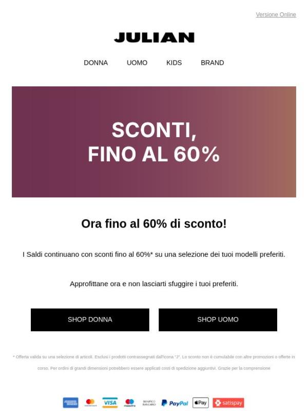 SALDI | Da ora, fino al 60% di sconto!
