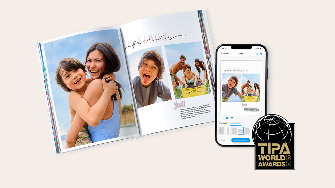 Fotolibro Pixum e smartphone con app pixum e tipa award