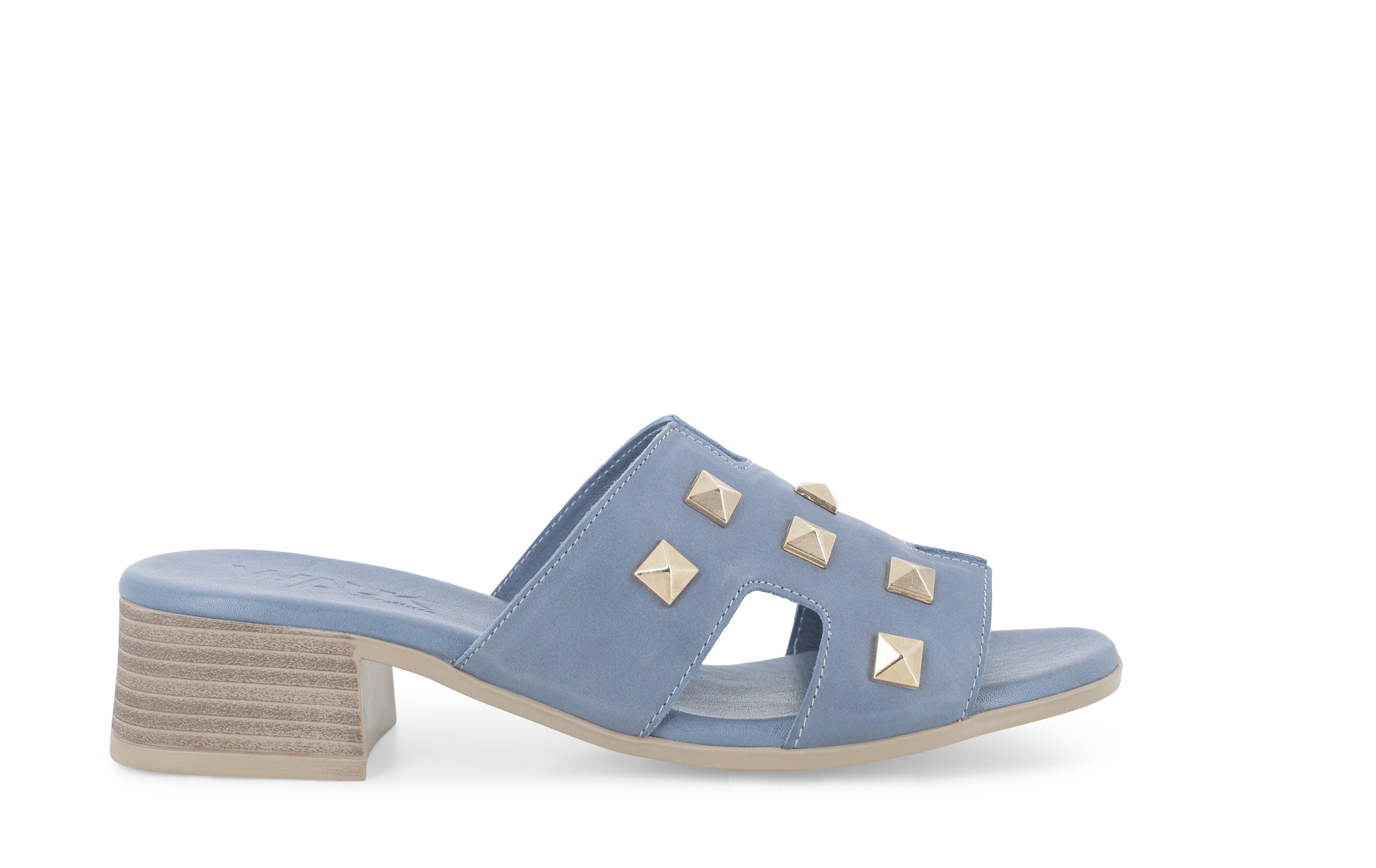 Ciabatta donna in pelle blu denim k56018q