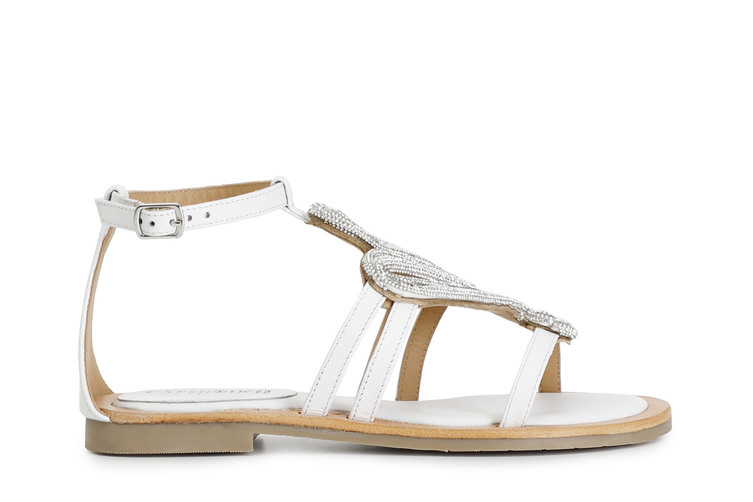 Image of sandali in nappa con decorazione strass bianco