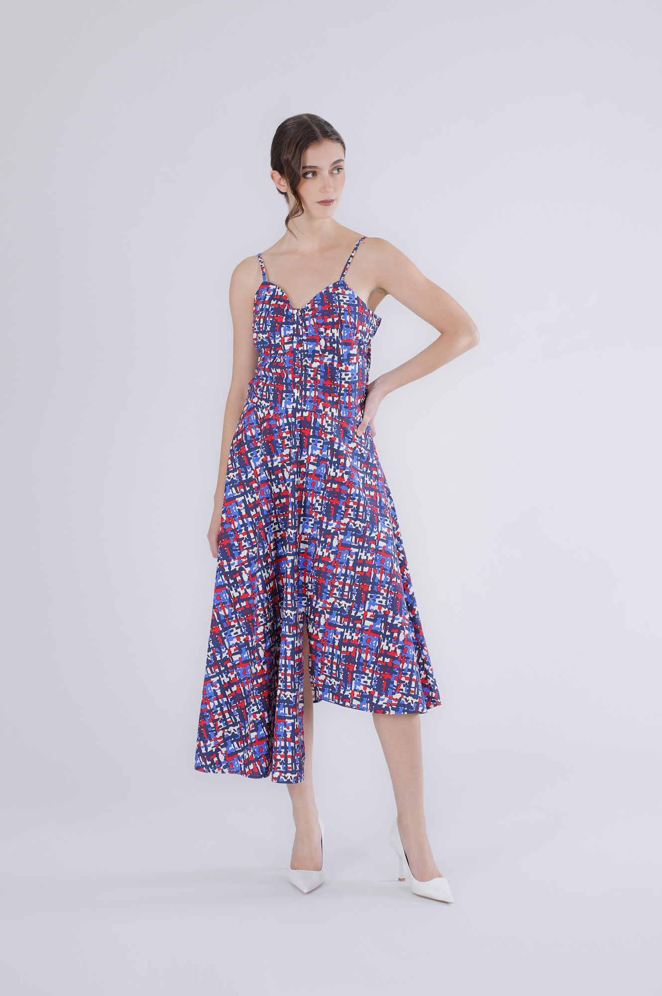 Image of abito asimmetrico in popeline stampato tweed