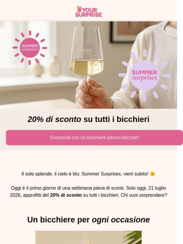 Solo oggi 20% di sconto sui bicchieri! 🥂