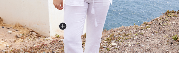 Pantaloni di lino modello Mary con taglio della gamba dritto e ampio e cintura elastica