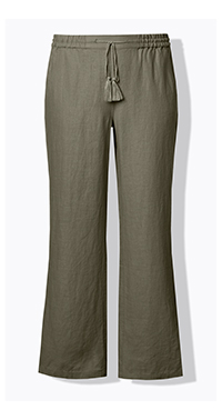 Pantaloni di lino modello Mary con taglio della gamba dritto e ampio e cintura elastica