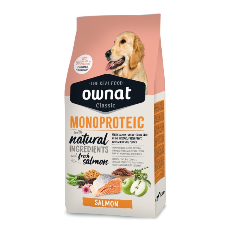 Ownat Dog Monoproteic Adult Salmone, Mela e Riso per Cani - 12 Kg