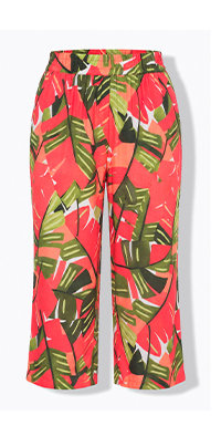 Pantaloni culotte Rose, stampa Tropical, gamba ampia, vita elasticizzata