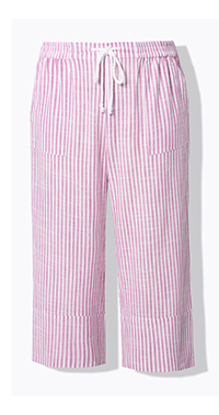 Culottes modello Rose in misto lino con righe, taglio della gamba ampio e cintura elastica