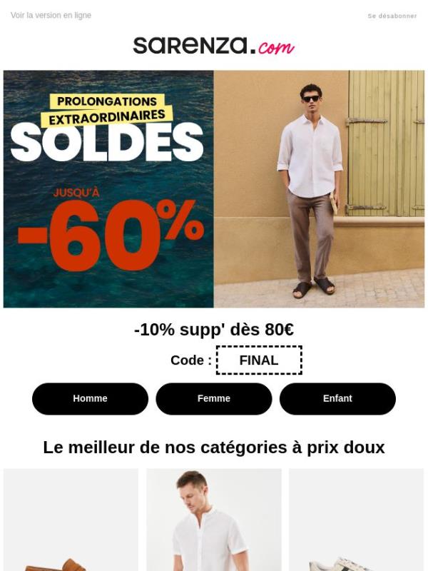 SOLDES PROLONGATIONS EXTRAORDINAIRES 💥 -10% supp dès 80€