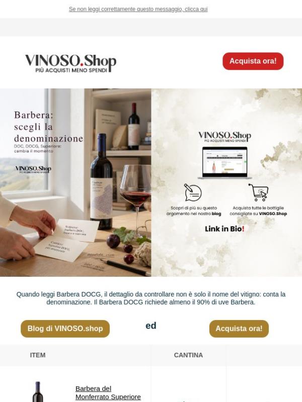 🍇 VINOSO | Il Barbera DOCG richiede almeno il 90% di uve Barbera