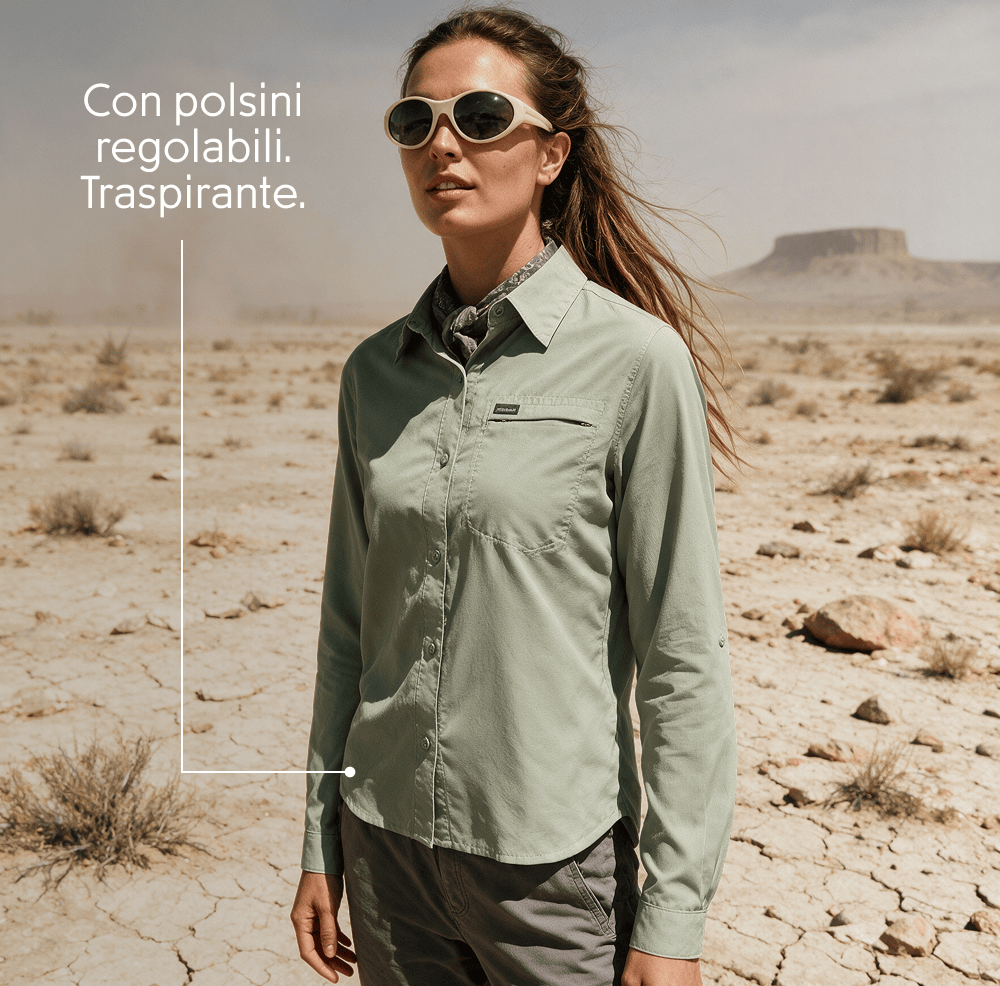Con polsini regolabili. Traspirante.