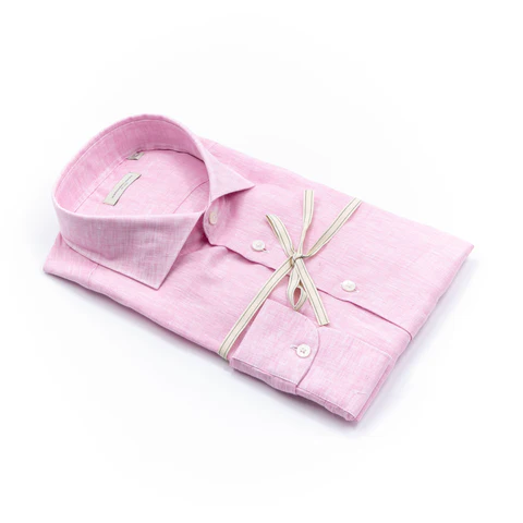 Camicia Rosa in Lino con Collo Francese