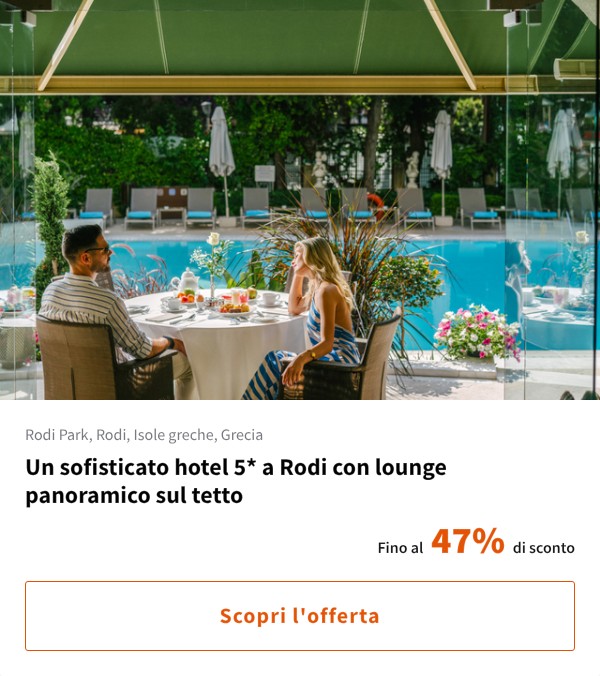 Un sofisticato hotel 5* a Rodi con lounge panoramico sul tetto
