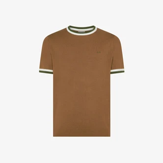 T-Shirt in Filo di Cotone con Contrasti / Marrone