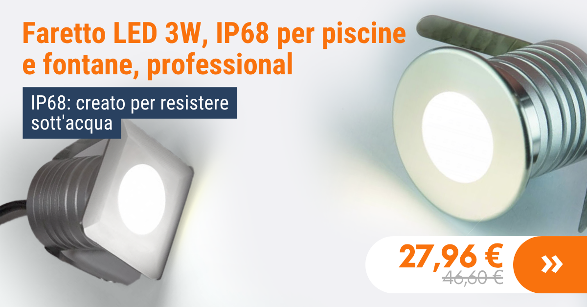 Faretto LED 3W, IP68 per Piscine e Fontane, Professional
