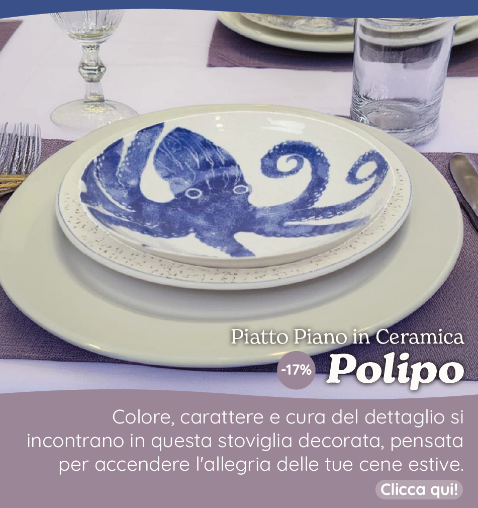 Piatto Piano in Ceramica Fatto a Mano - Polipo