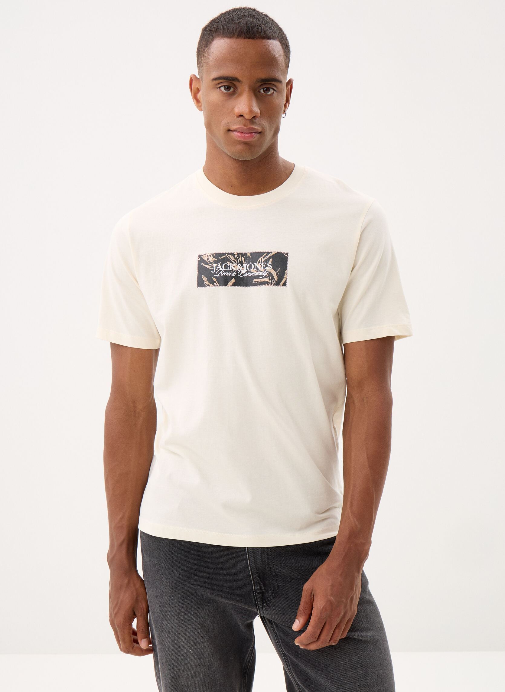 Jack & Jones Tee-shirts Jormontauk Front Tee Ss Crew Neck Fst homme blanc