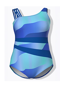 Costume da bagno con onde, coppe morbide, spallina decorativa e materiale riciclato